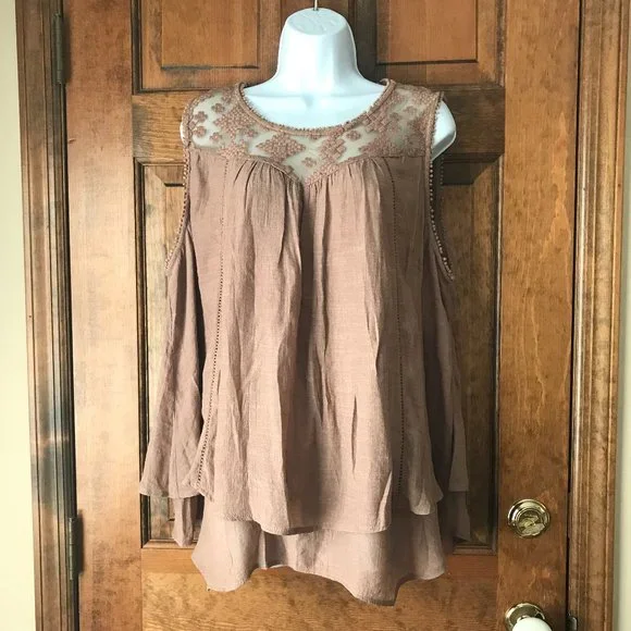 FINAL PRICE - Style & Co Brown Shimmer Sleeveless Tunic w/Illusion Neckline 2X - Picture 1 of 10